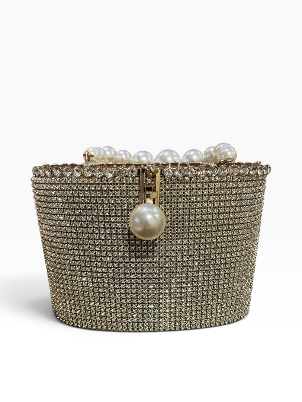 Faux Pearl-Handle Crystal Evening Bag - Gold - Picture 4 of 9